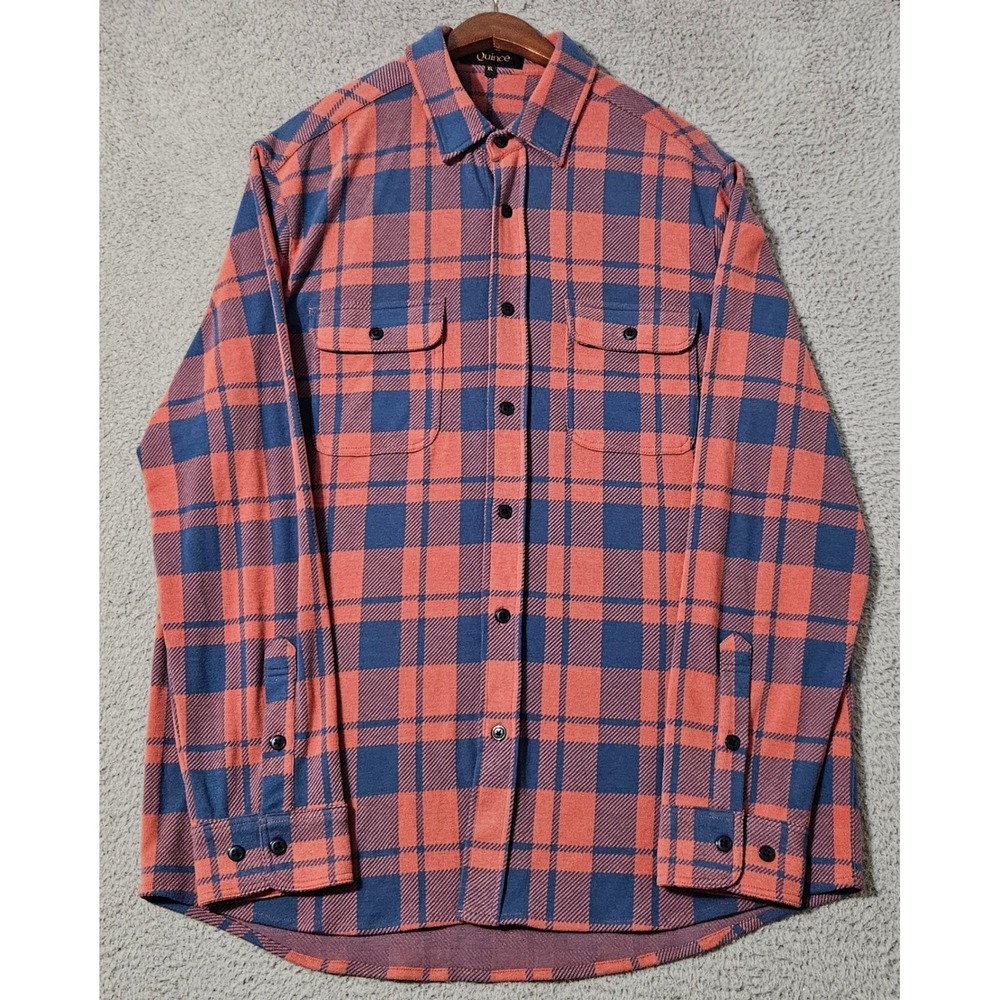 Quince Stretch Sweater Fleece Shirt‎ Mens XL Red Blue Plaid Soft Comfy Flannel